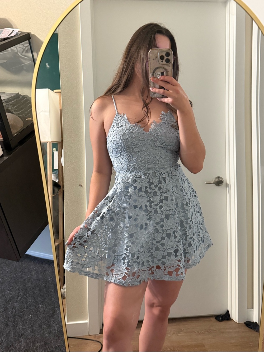Windsor Dusty Blue Lace Mini Dress